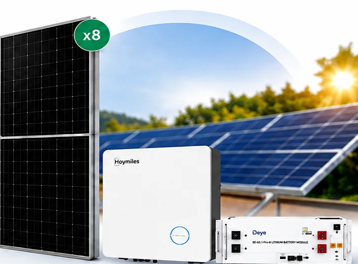 Paneles solares, inversor híbrido Hoymiles 3kW y batería DEYE 5,12 kWh