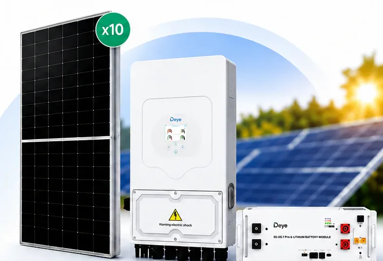 Paneles solares AIKO 610W, inversor híbrido DEYE 6 kW y batería DEYE 5,12 kWh